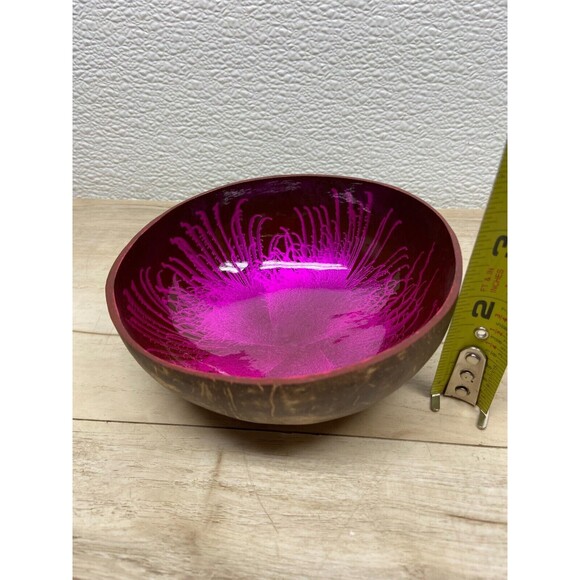 Coconut Shell Bowl Pink Splash Handmade And Painted - Picture 5 of 5